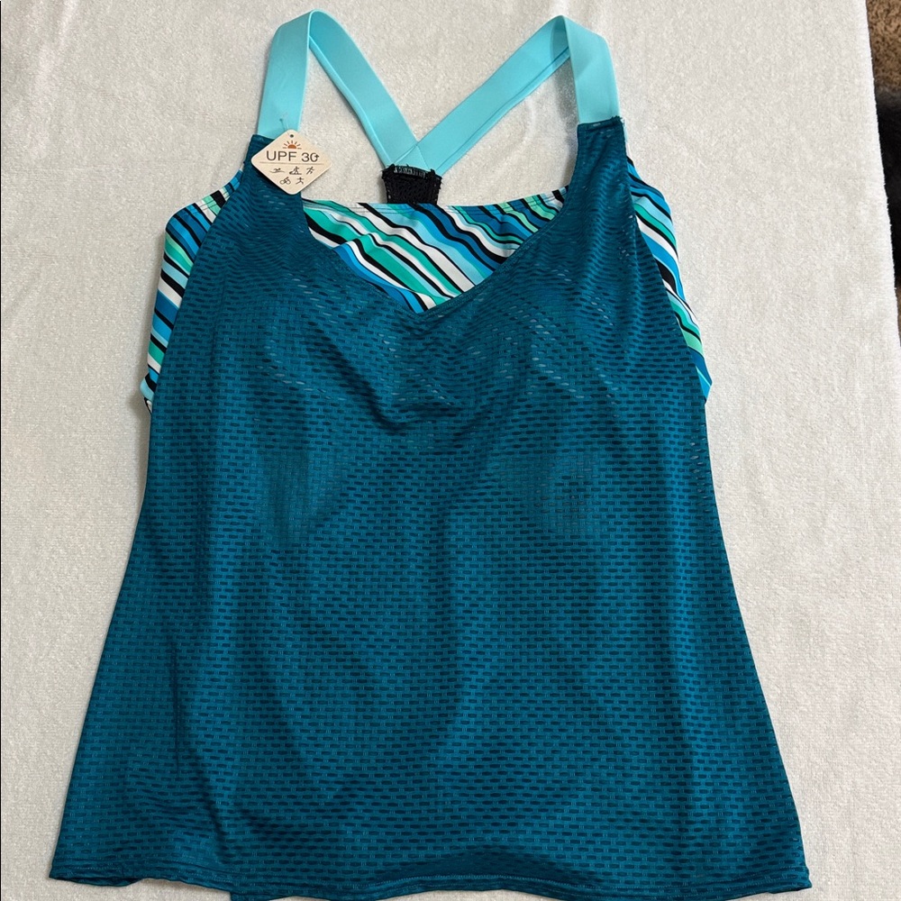 ZeroXposur Teal and Black Tankini. UPF 30